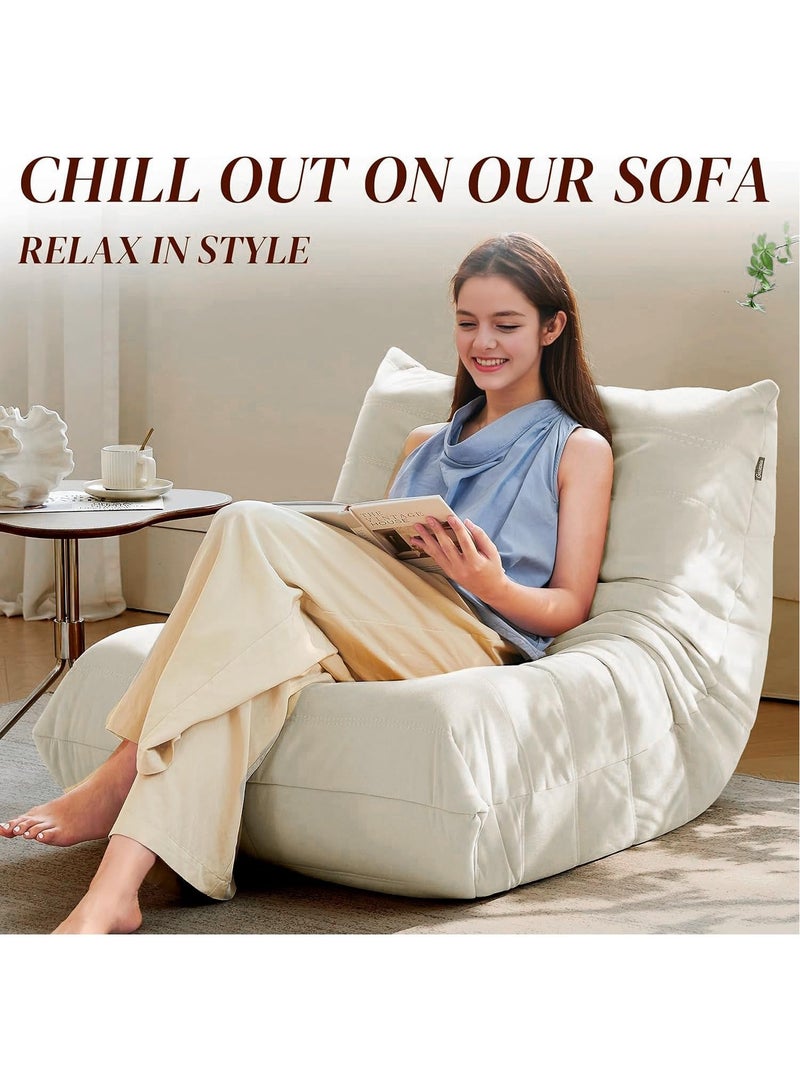 Generic Bean Bag Chair Giant Bean Bag Sofa Memory Foam Bean Bag Chairs for Adults, Bean Bag Sofa Sack Faux Leather Bean Bag for Living Room Bedroom Dorm Office (Beige)  - Image 4