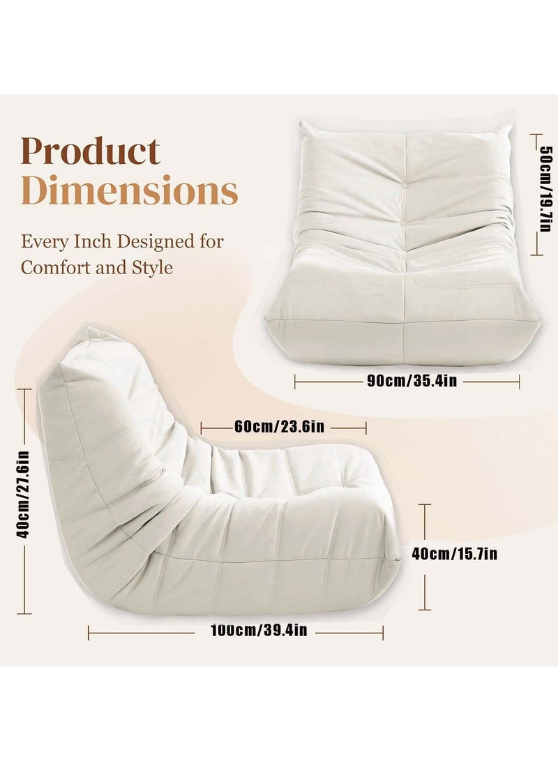 Generic Bean Bag Chair Giant Bean Bag Sofa Memory Foam Bean Bag Chairs for Adults, Bean Bag Sofa Sack Faux Leather Bean Bag for Living Room Bedroom Dorm Office (Beige)  - Image 2
