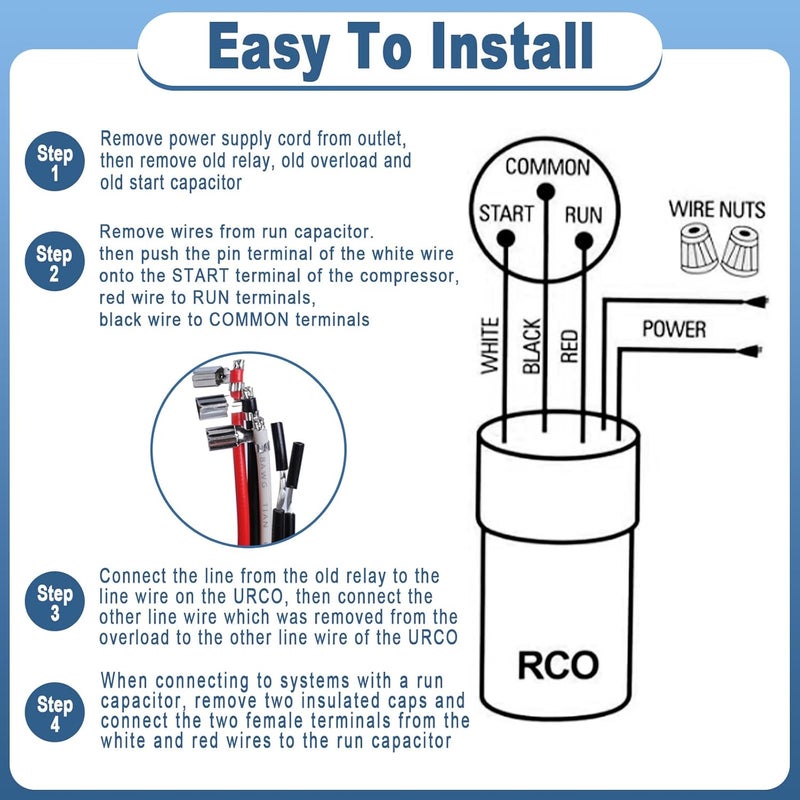 Swess RCO410 3 in 1 Compressor Hard Start Capacitor Kit for Refrigerators & Freezers 1/4-1/3 H.P. 115VAC，2Pack - Image 4