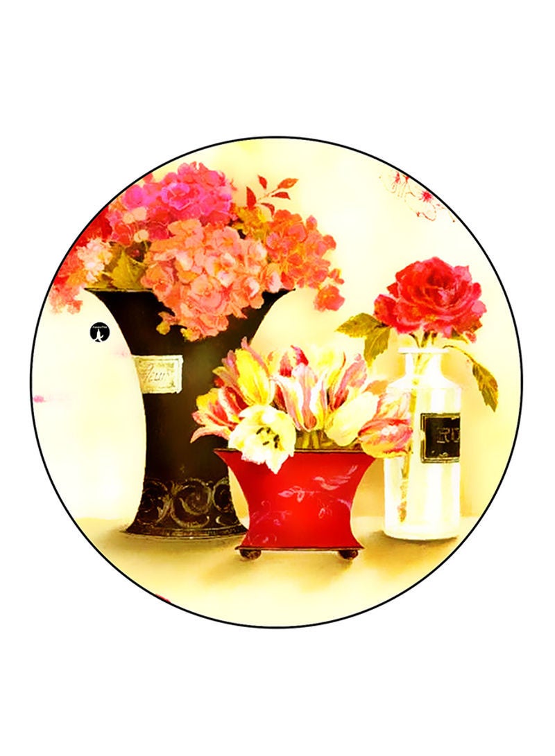 RKN Flowers Printed Mouse Pad  Round  Multicolour