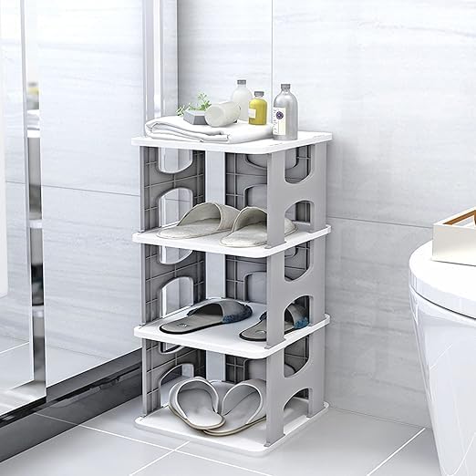 ADOERE رف أحذية ADOERE 4 طبقات للمنزل حامل أحذية بلاستيكي قابل للتعديل منظم تخزين قابل للتكديس غرفة النوم مدخل رفوف الأحذية متعدد الأغراض - Image 5