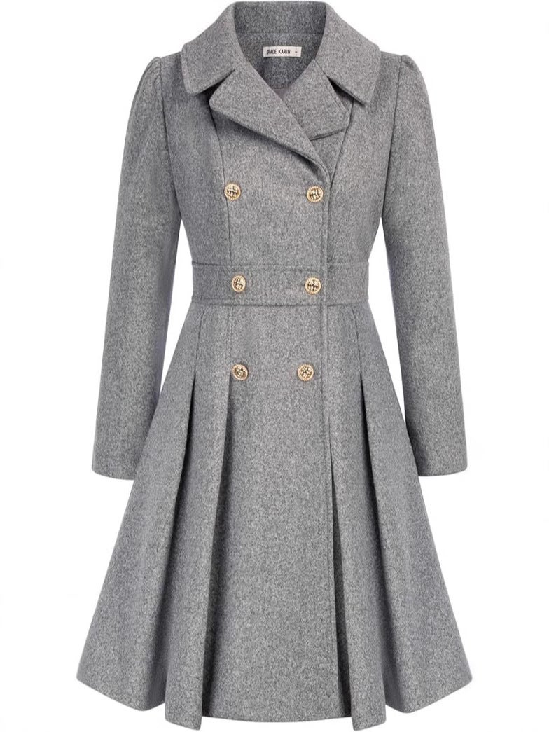 Notch Lapel Double-Breasted Thick A-Shaped Pea Coat With Flap Pocket Pantss And Lining - Image 5