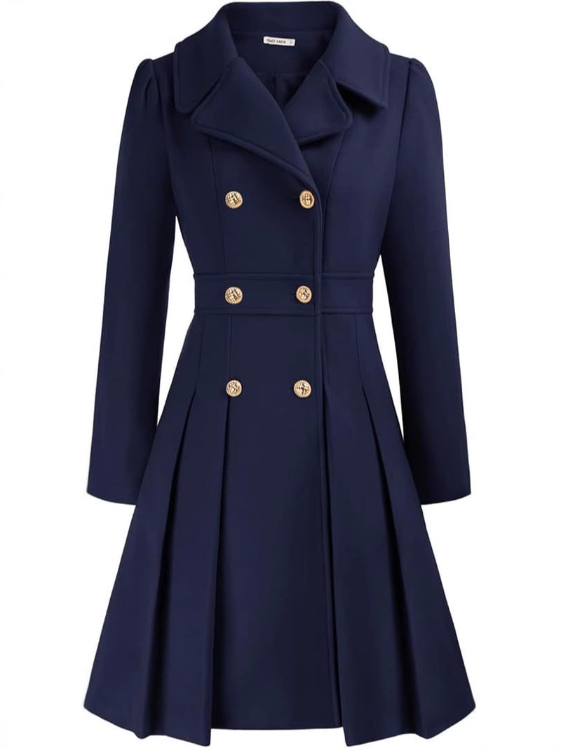 Notch Lapel Double-Breasted Thick A-Shaped Pea Coat With Flap Pocket Pantss And Lining - Image 3
