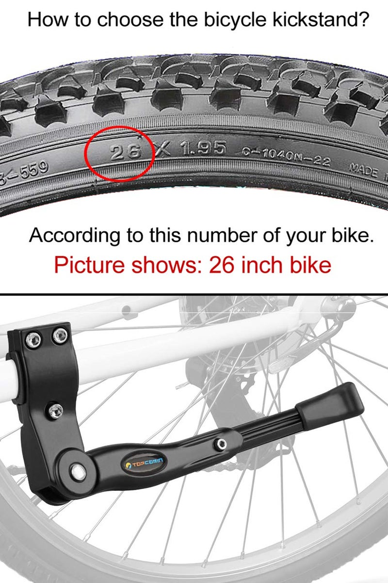 Topcabin Bike Kickstand Adjustable Aluminium Alloy Bicycle Kickstand Bike Side Kickstand Fit For 22 "" 24 "" 26 "" 28 "" Mountain Bike Road Bike/Bmx/Mtb (Black For 22-24-26-27-28 Inch Bike) - Image 3