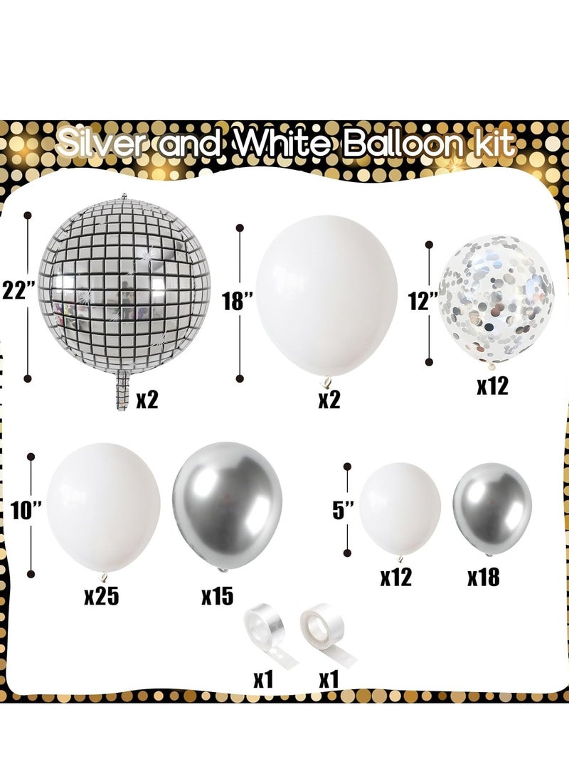 SYOSI Disco Ball Balloons Arch Kit, White and Silver Different Sizes Garland with Large Metallic Mirror Balls Balloons, Confetti for Party Decorations Decor Ornament - Image 5