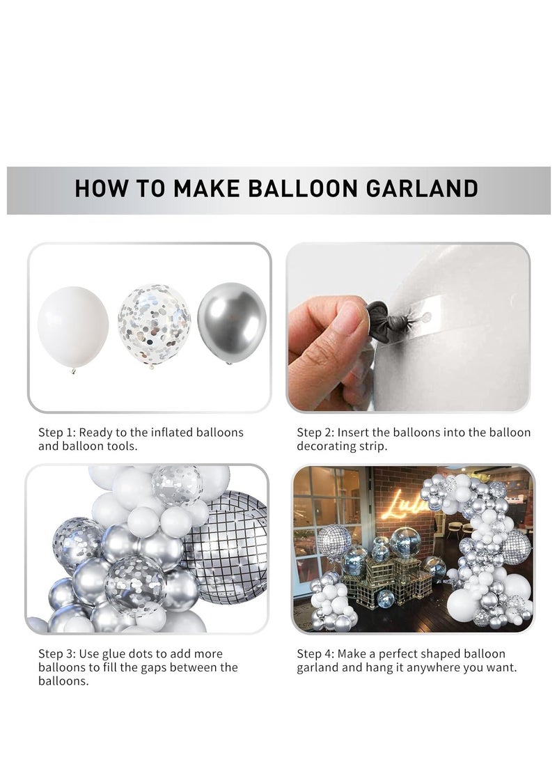 SYOSI Disco Ball Balloons Arch Kit, White and Silver Different Sizes Garland with Large Metallic Mirror Balls Balloons, Confetti for Party Decorations Decor Ornament - Image 3