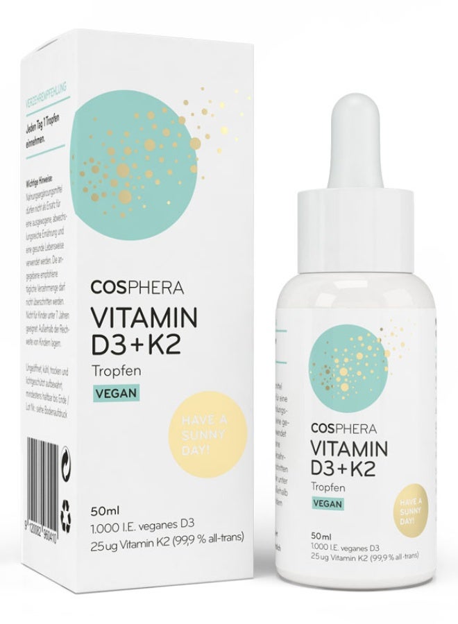 كوسفيرا فيتامين D3 + K2 (قطرات نباتية) 50 مل - لدعم العظام والجهاز المناعي - Image 1