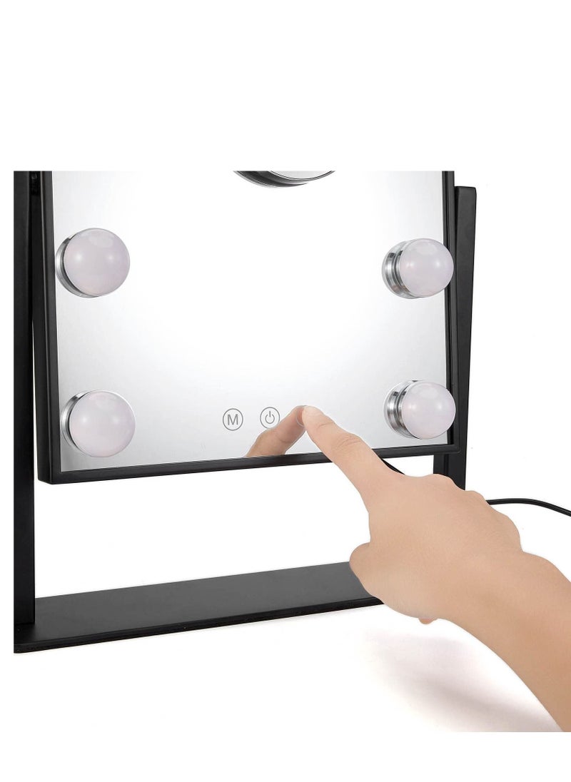 Arabest - Vanity Mirror with Lights Hollywood Lighted Makeup Dimmable&3 Color Modes Lights, 9 LED Bulbles Detachable 10X Magnification (Black) - Image 1