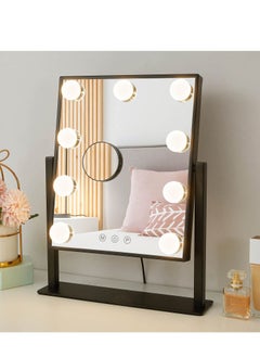 Vanity Mirror with Lights Hollywood Lighted Makeup Dimmable&3 Color Modes Lights, 9 LED Bulbles Detachable 10X Magnification (Black)