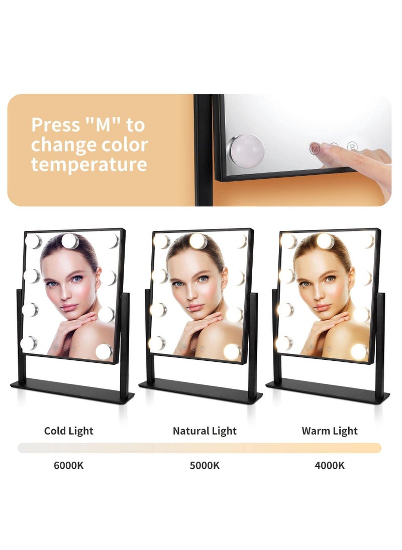 Arabest - Vanity Mirror with Lights Hollywood Lighted Makeup Dimmable&3 Color Modes Lights, 9 LED Bulbles Detachable 10X Magnification (Black) - Image 1