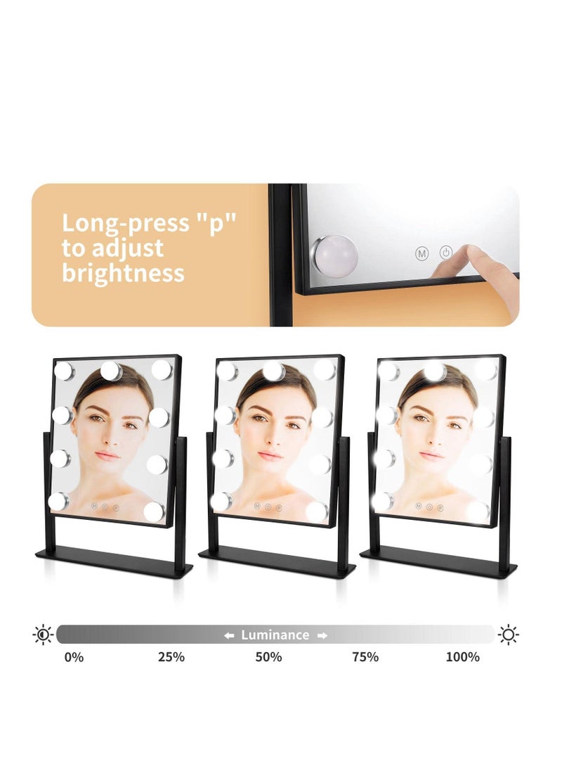 Arabest - Vanity Mirror with Lights Hollywood Lighted Makeup Dimmable&3 Color Modes Lights, 9 LED Bulbles Detachable 10X Magnification (Black) - Image 1