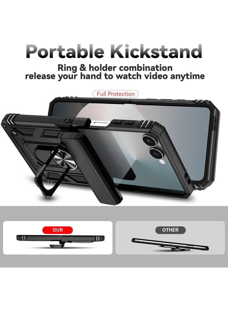 HaDoii Case for Galaxy Z Flip 7, Hinge protection, Military Grade Car Holder Protection, Metal Ring Kickstand, Dual-Layer Heavy Duty TPU+PC Shockproof Phone Case for Samsung Galaxy Z Flip 7 5G (Black) - Image 2