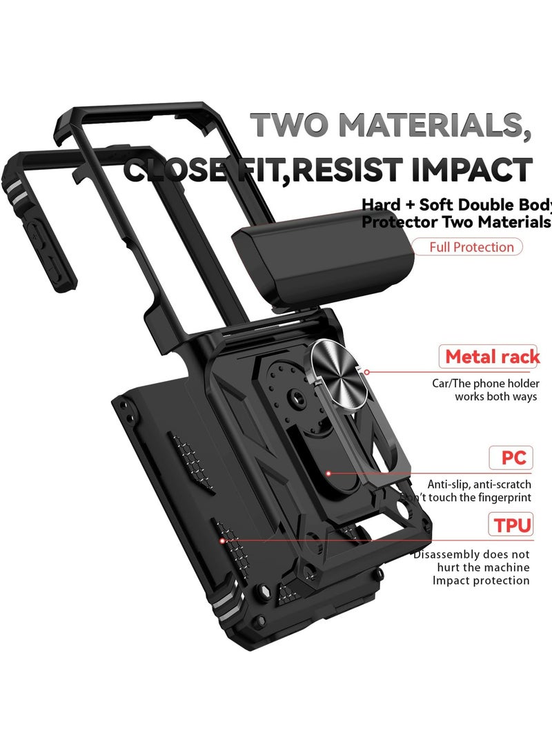 HaDoii Case for Galaxy Z Flip 7, Hinge protection, Military Grade Car Holder Protection, Metal Ring Kickstand, Dual-Layer Heavy Duty TPU+PC Shockproof Phone Case for Samsung Galaxy Z Flip 7 5G (Black) - Image 4
