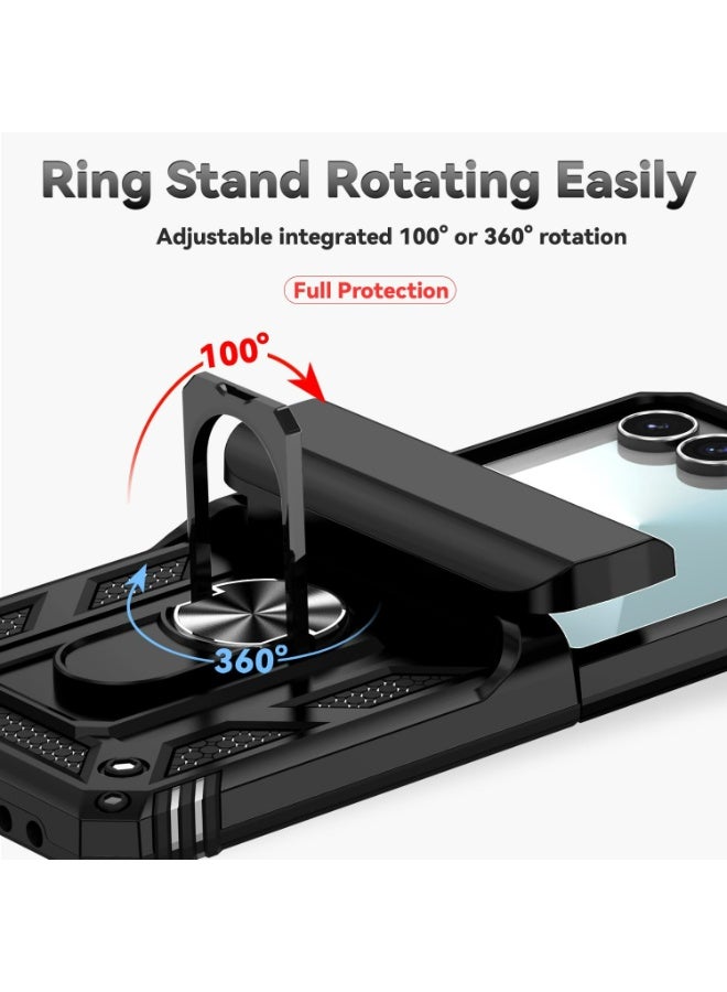 HaDoii Case for Galaxy Z Flip 7, Hinge protection, Military Grade Car Holder Protection, Metal Ring Kickstand, Dual-Layer Heavy Duty TPU+PC Shockproof Phone Case for Samsung Galaxy Z Flip 7 5G (Black) - Image 3