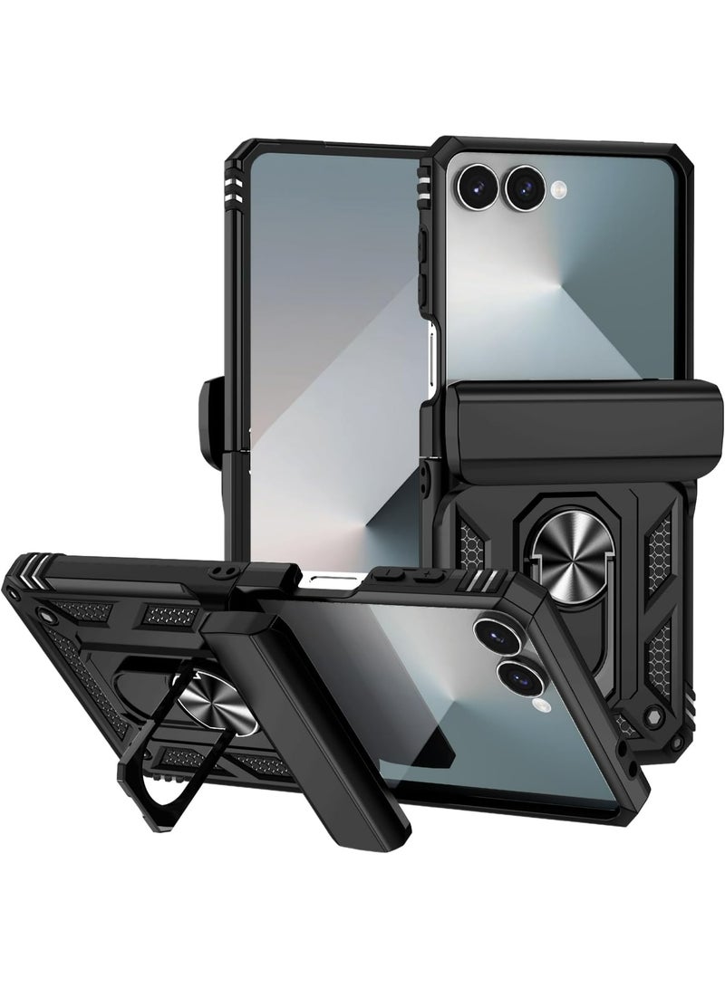 HaDoii Case for Galaxy Z Flip 7, Hinge protection, Military Grade Car Holder Protection, Metal Ring Kickstand, Dual-Layer Heavy Duty TPU+PC Shockproof Phone Case for Samsung Galaxy Z Flip 7 5G (Black) - Image 1