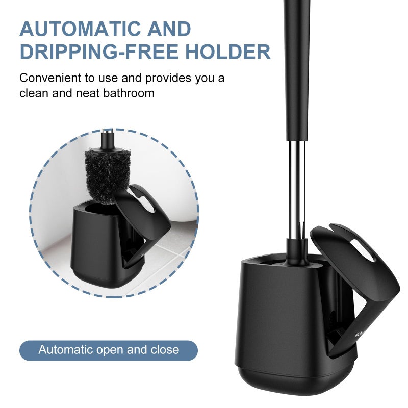 SetSail Toilet Brush and Holder, Self Closing Lid Toilet Bowl Brushes Holder and Extra Long Handle Ventilated Toilet Brush Set for Bathroom Cleaning, Nylon Bristles, 2 Packs-Black - Image 4