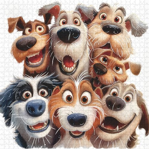 PICKFORU Funny Dog Jigsaw Puzzles 1000 Pieces Cute Puppy Puzzles for Adults Difficult Art Smile Animal Theme Puzzle - Image 1