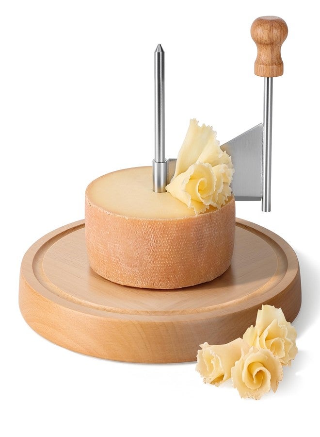 Daslich Cheese Curler Wheel, Girolle Cheese Shaver for i.a. Tête de Moine & Chocolate, Steel Cheese Curler with Wooden Base, Cheese Flower Shaver for Boards, Parties, Desserts - Image 1