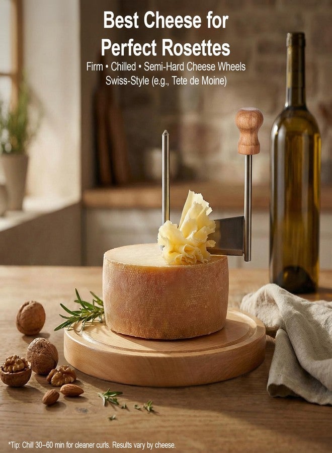 Daslich Cheese Curler Wheel, Girolle Cheese Shaver for i.a. Tête de Moine & Chocolate, Steel Cheese Curler with Wooden Base, Cheese Flower Shaver for Boards, Parties, Desserts - Image 4