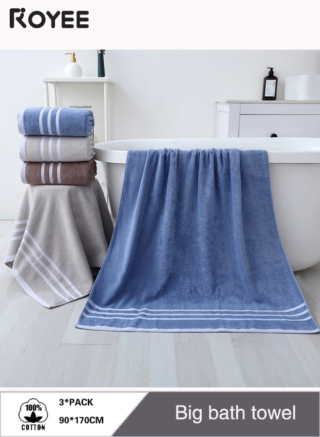 Royee 3-Pack Soft Bath Towel, Pure Cotton 560g Large Men's and Women's Bath or Beach Towel, 90 * 170CM ，3-color Set for Family - Image 1
