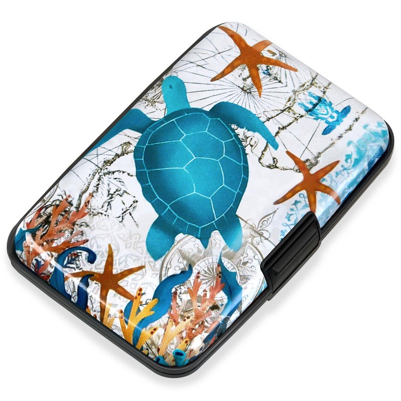 Mayski Credit Card Holder, RFID Blocking, Aluminum Alloy Hard Case, Small Mini Business Metal Wallet for Women Men, Sea Turtle - Image 1