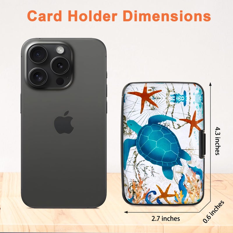 Mayski Credit Card Holder, RFID Blocking, Aluminum Alloy Hard Case, Small Mini Business Metal Wallet for Women Men, Sea Turtle - Image 5