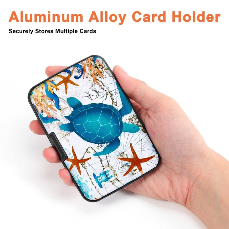 Mayski Credit Card Holder, RFID Blocking, Aluminum Alloy Hard Case, Small Mini Business Metal Wallet for Women Men, Sea Turtle - Image 3