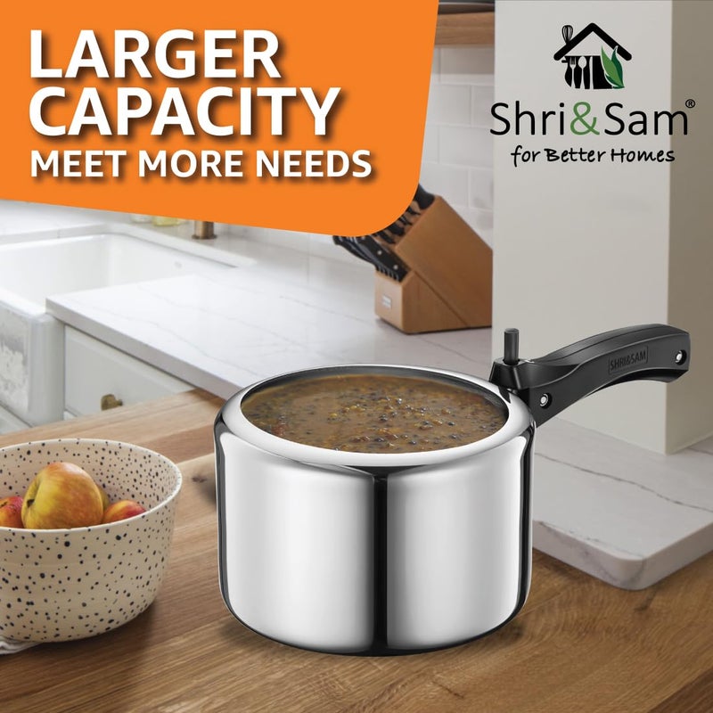Shri & Sam Shri & Sam TriPly 18/8 Stainless Steel Inner Lid Pressure Cooker, Pressure Cooker with Extra Safety Valve, Induction and Gas Ready, Silver, 5-Year Warranty (3 Litre)  - Image 5