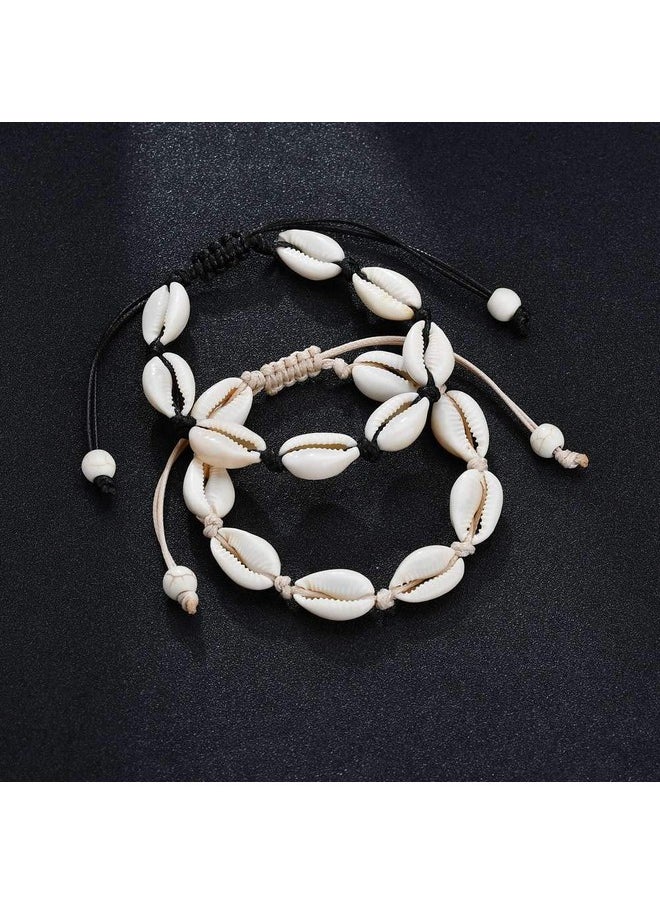 COLORFUL BLING 2 Pieces Handmade Boehmia Natural Cowrie Shell Anklet Seashell Ankle Bracelet Boho Beads Hawaii Foot Jewelry-2Pcs  - Image 2