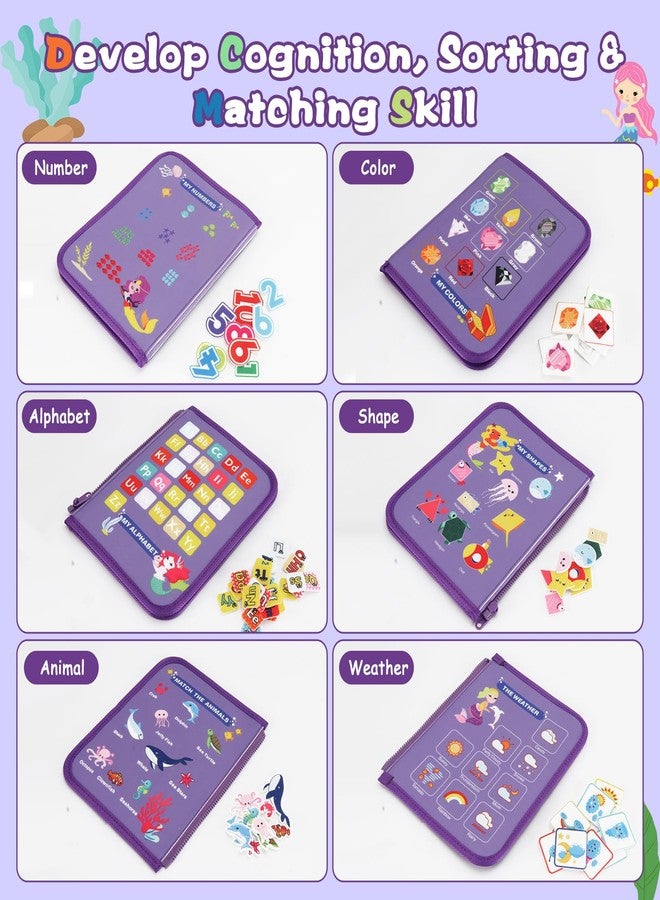 Kids King لوحة مشغولة كينغ مونتيسوري للأطفال من 3-6 سنوات، كتاب نشاط حسي ناعم مع مهارات الحياة، الإدراك، الفرز، المطابقة، ألعاب سفر للطائرة والسيارة، هدية للبنات والأولاد من 3 سنوات فما فوق (حورية البحر) - Image 3