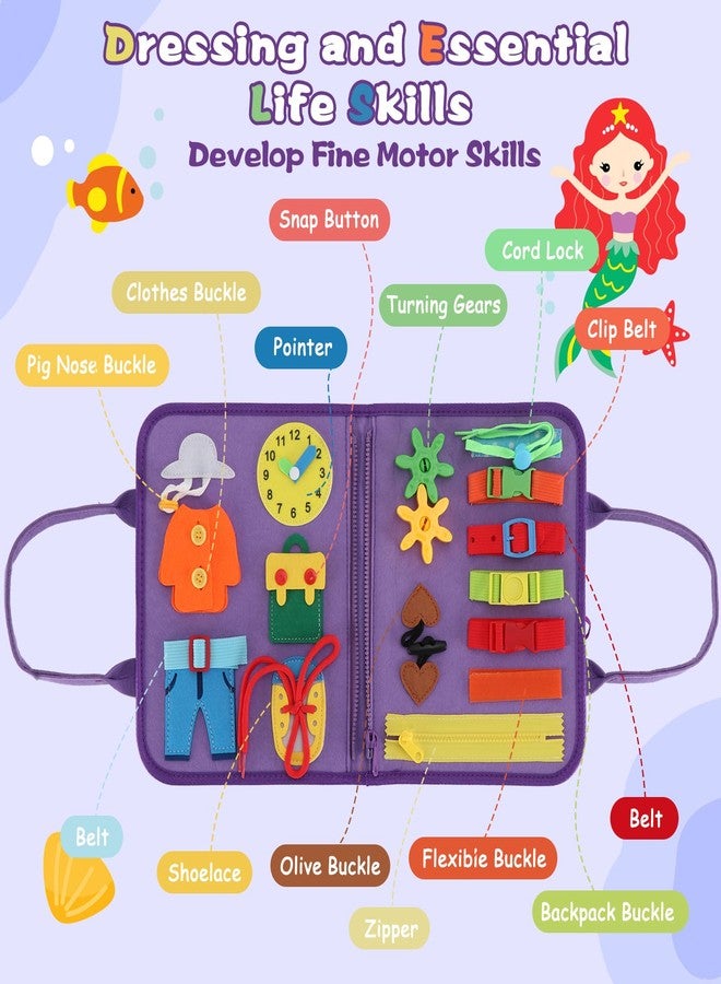 Kids King لوحة مشغولة كينغ مونتيسوري للأطفال من 3-6 سنوات، كتاب نشاط حسي ناعم مع مهارات الحياة، الإدراك، الفرز، المطابقة، ألعاب سفر للطائرة والسيارة، هدية للبنات والأولاد من 3 سنوات فما فوق (حورية البحر) - Image 2
