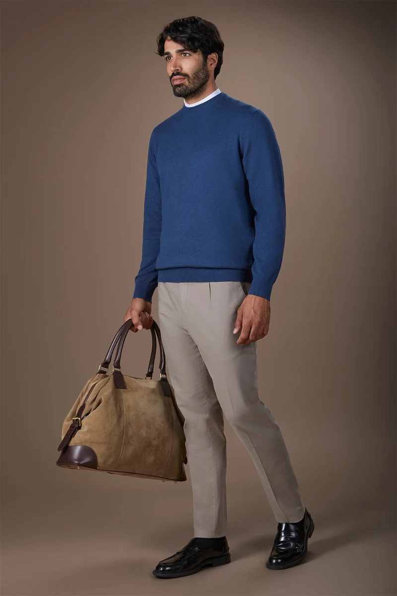 Doppelganger Blue Men's regular fit crew neck jumper in wool and cotton - Indigo for Men | Best Price UAE