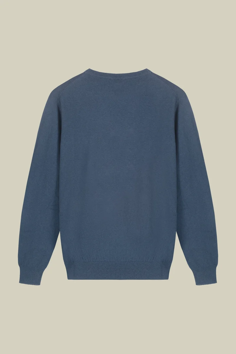 Doppelganger Blue Men's regular fit crew neck jumper in wool and cotton - Indigo for Men | Best Price UAE