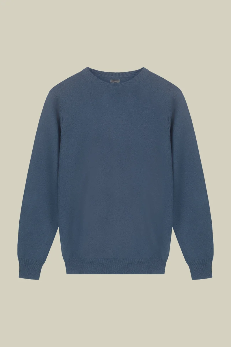Doppelganger Men's regular fit crew neck jumper in wool and cotton - Indigo
