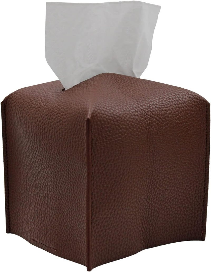 Livelab Tissue Box Cover, Square Decorative PU Leather Tissue Box Holder Modern Tissue Case Facial Paper Organizer Dispenser for Bathroom, Vanity Countertop, Night Stands, Desk 5X5X5'' | Dark Brown - Image 1