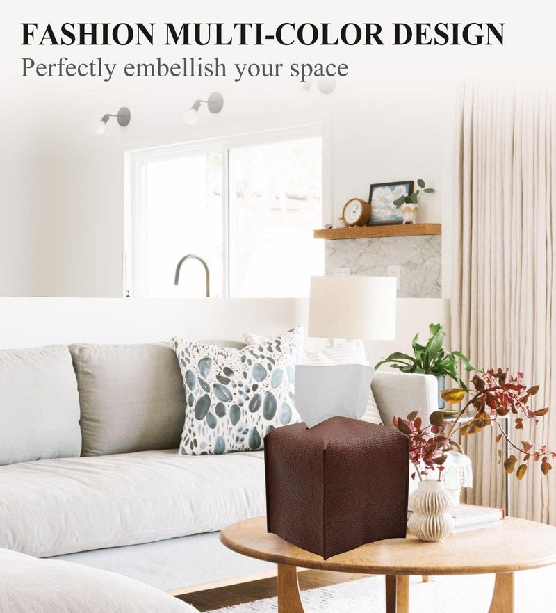 Livelab Tissue Box Cover, Square Decorative PU Leather Tissue Box Holder Modern Tissue Case Facial Paper Organizer Dispenser for Bathroom, Vanity Countertop, Night Stands, Desk 5X5X5'' | Dark Brown - Image 3