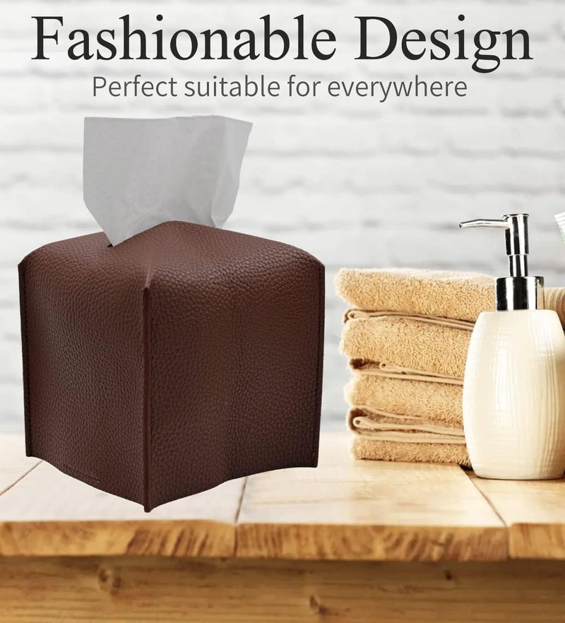 Livelab Tissue Box Cover, Square Decorative PU Leather Tissue Box Holder Modern Tissue Case Facial Paper Organizer Dispenser for Bathroom, Vanity Countertop, Night Stands, Desk 5X5X5'' | Dark Brown - Image 2