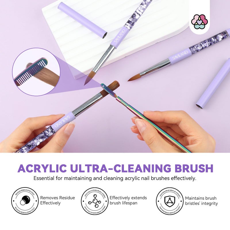 SAVILAND Kolinsky Acrylic Nail Brush Set: Size 6,10,14 Professional Manicure Brushes with Cleaner Tool & Purple Handle for Acrylic Powder,Nail Extensions & 3D Carving - Salon & DIY Nail Art Essentials - Image 3