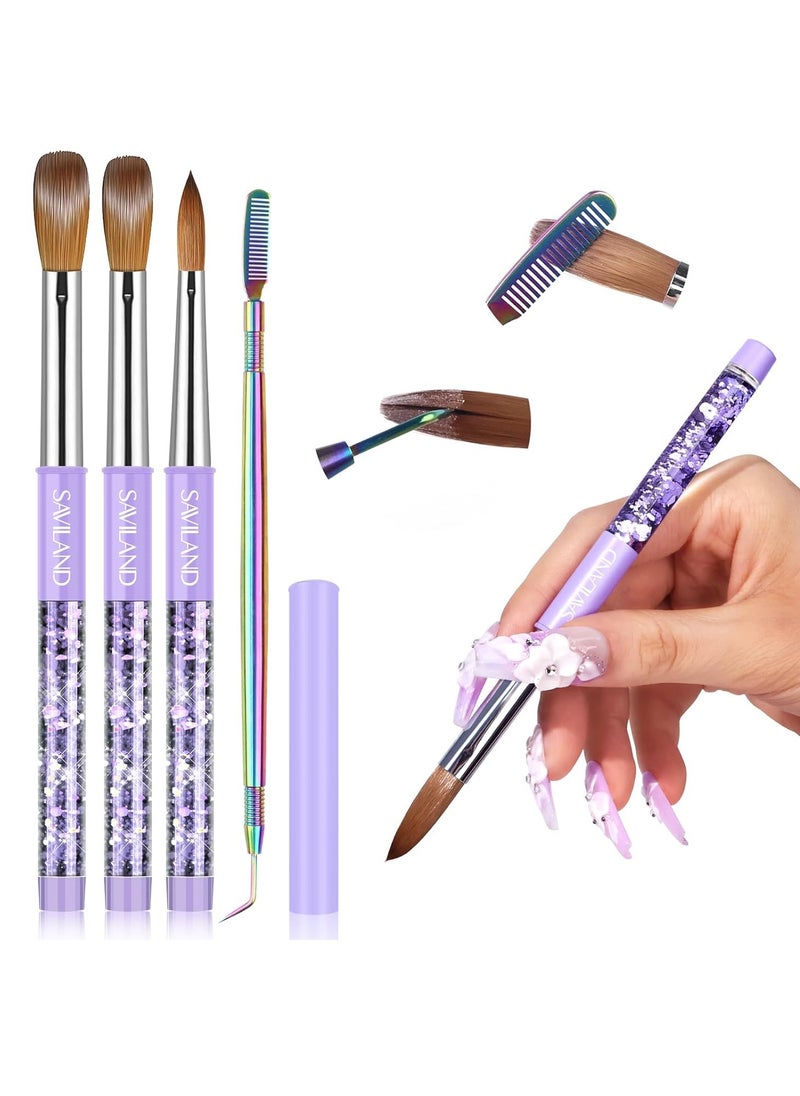 Saviland SAVILAND Kolinsky Acrylic Nail Brush Set: Size 6,10,14 Professional Nail Brushes Cleaner Manicure Tool for Acrylic Application Acrylic Powder Nail Extension 3D Nail Carving for Nail Art DIY  - Image 1
