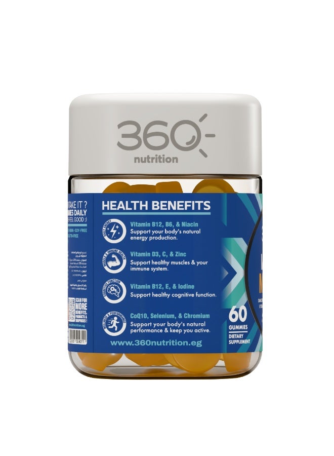 360 نيوترشن فيتامينات متعددة للرجال - 60 قطعة مضغ (جيميز) بنكهة المانجو والبرتقال - لدعم الطاقة، المناعة والحيوية - Image 3