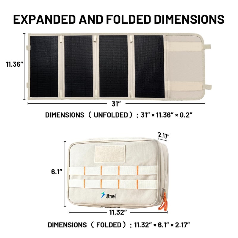 Litheli 24W Portable Solar Panel Charger, Foldout Mini Solar Panel for Camping, Hiking & Window Use, IP54 Waterproof, Dual USB-C/USB-A 5V/3A, Foldable Solar Charger for Phone, Camera & Power Bank - Image 2