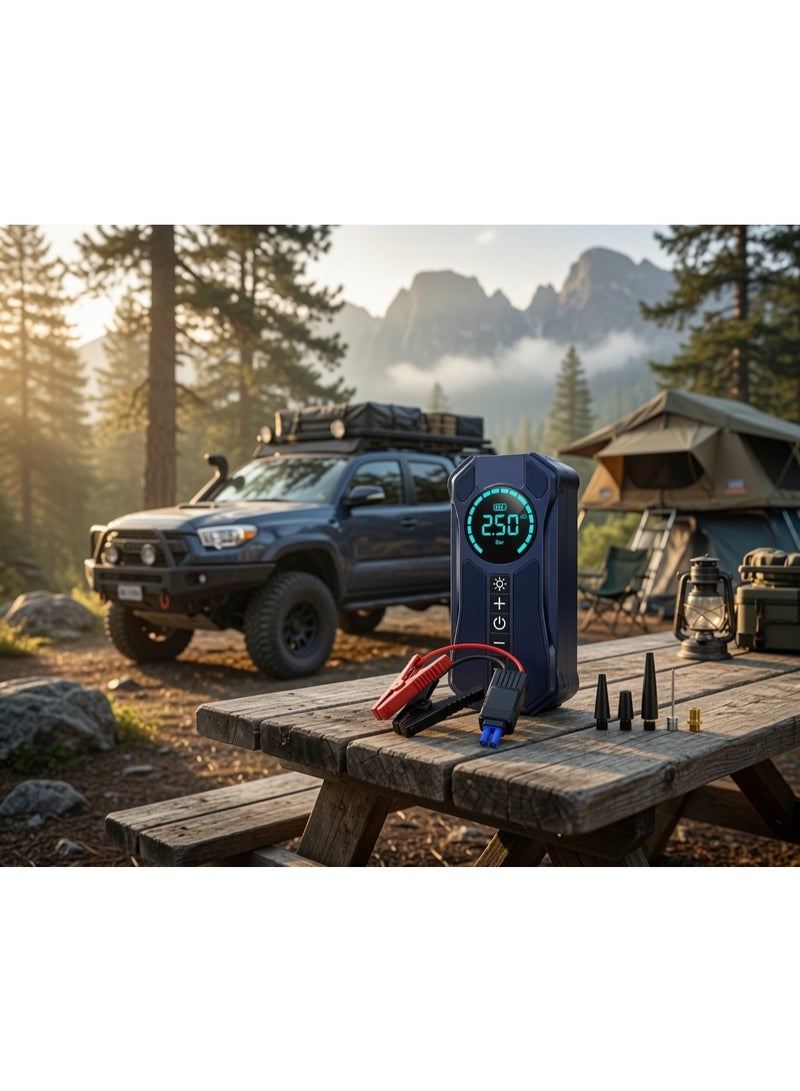 ELTRAZONE Portable Digital Air Compressor Tire Inflator with LCD Display, Rechargeable Battery, Car Jump Starter, USB Type-C Fast Charging, LED Flashlight, Auto Shut Off Air Pump for Car, Motorcycle, Bicycle, Sports Balls - Image 5