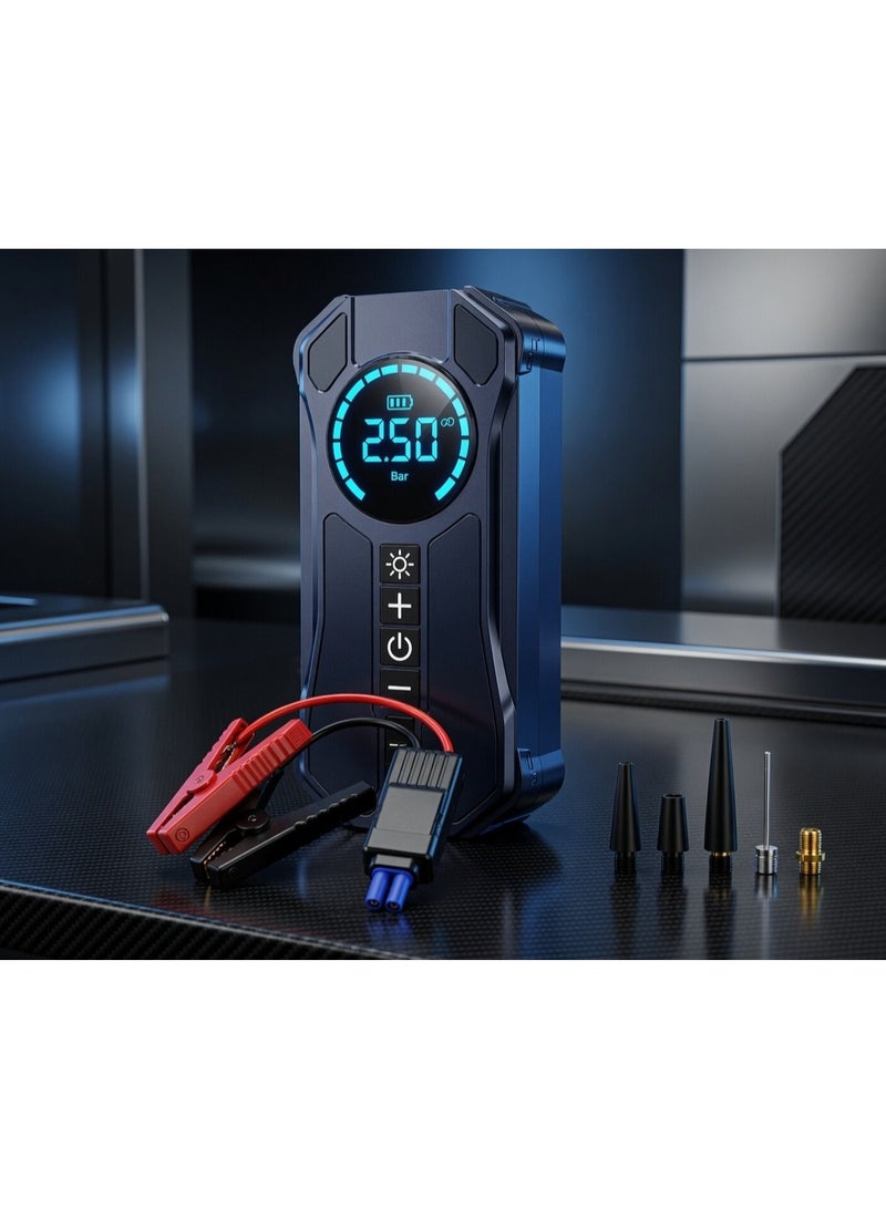 ELTRAZONE Portable Digital Air Compressor Tire Inflator with LCD Display, Rechargeable Battery, Car Jump Starter, USB Type-C Fast Charging, LED Flashlight, Auto Shut Off Air Pump for Car, Motorcycle, Bicycle, Sports Balls - Image 3
