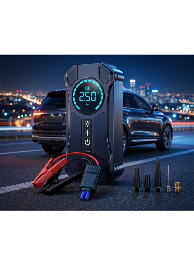 ELTRAZONE Portable Digital Air Compressor Tire Inflator with LCD Display, Rechargeable Battery, Car Jump Starter, USB Type-C Fast Charging, LED Flashlight, Auto Shut Off Air Pump for Car, Motorcycle, Bicycle, Sports Balls - Image 4