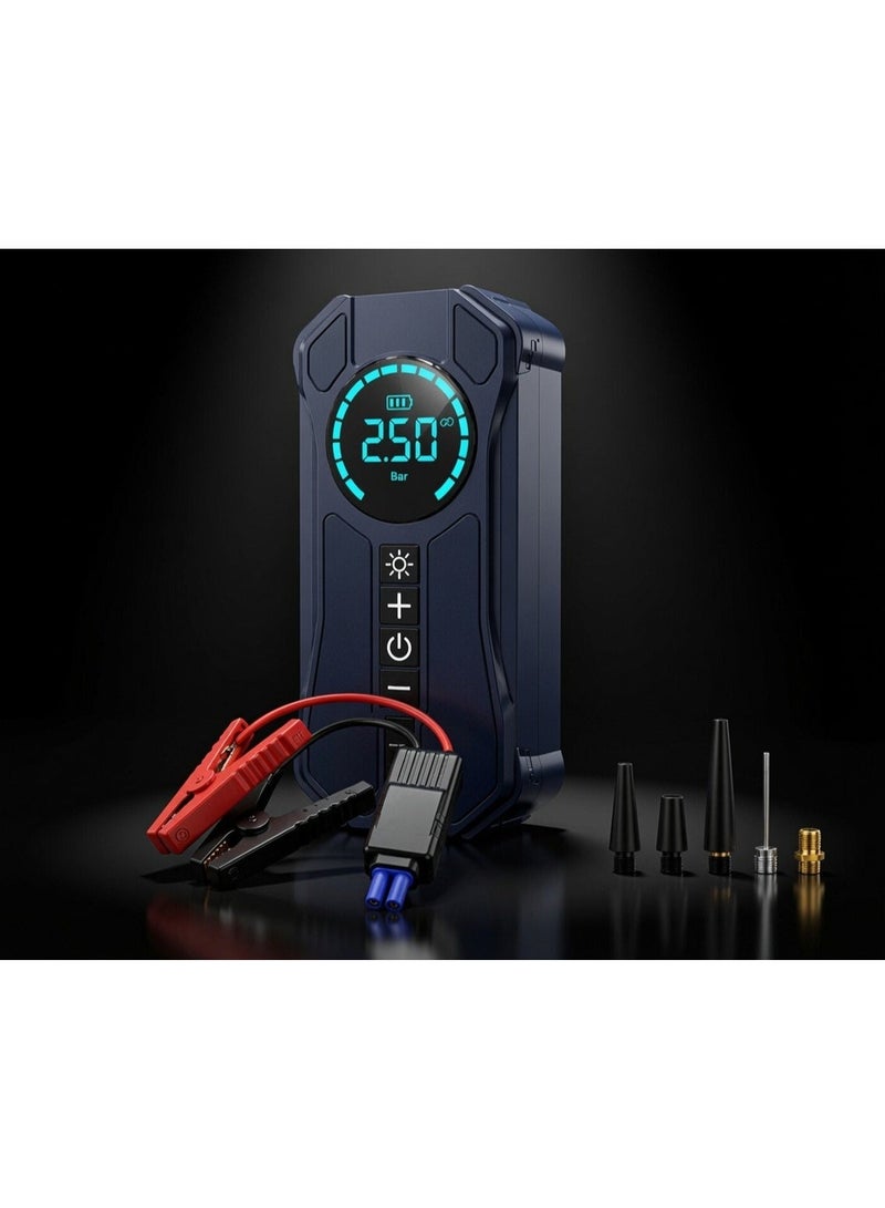 ELTRAZONE Portable Digital Air Compressor Tire Inflator with LCD Display, Rechargeable Battery, Car Jump Starter, USB Type-C Fast Charging, LED Flashlight, Auto Shut Off Air Pump for Car, Motorcycle, Bicycle, Sports Balls - Image 2