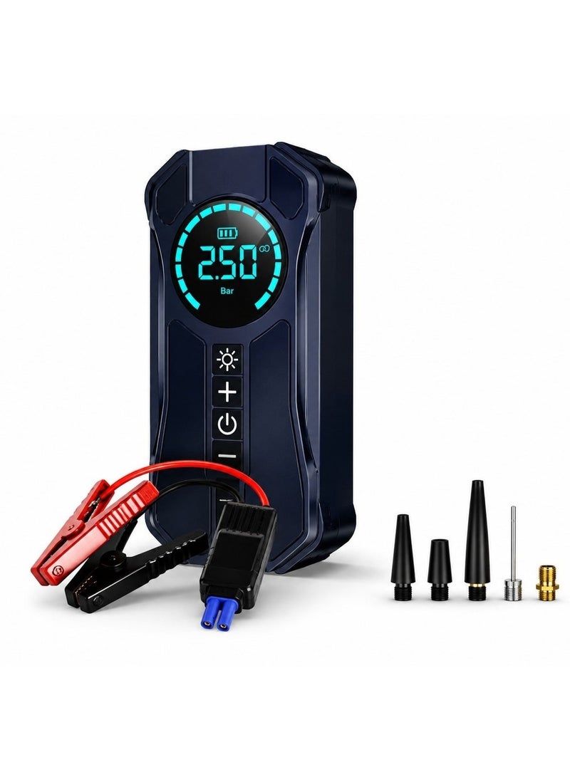 ELTRAZONE Portable Digital Air Compressor Tire Inflator with LCD Display, Rechargeable Battery, Car Jump Starter, USB Type-C Fast Charging, LED Flashlight, Auto Shut Off Air Pump for Car, Motorcycle, Bicycle, Sports Balls - Image 1