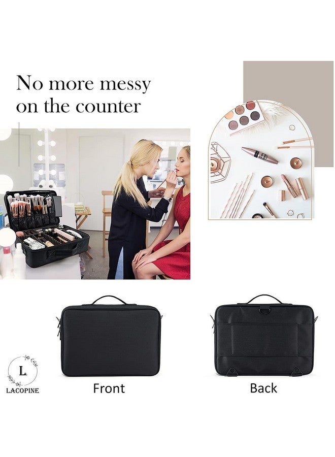 JUDEE Professional Makeup Train Case Cosmetic Toiletry Bag Travel Organizer Make up Artist Master Waterproof Case Portable Storage with Adjustable Dividers Accessories Tools Brushes Pouch(Black) - Image 2
