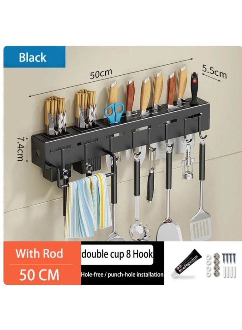 EnvoMart Kitchen Wall Mounted Storage Rack - Condiment Storage Rack Kitchen Rack Wall-mounted Knife - Rack - Kitchenware Storage Rack with 8 Hooks Space Aluminum Rack - Kitchen Shelf - Kitchen Aid Hanging Rack - Image 5