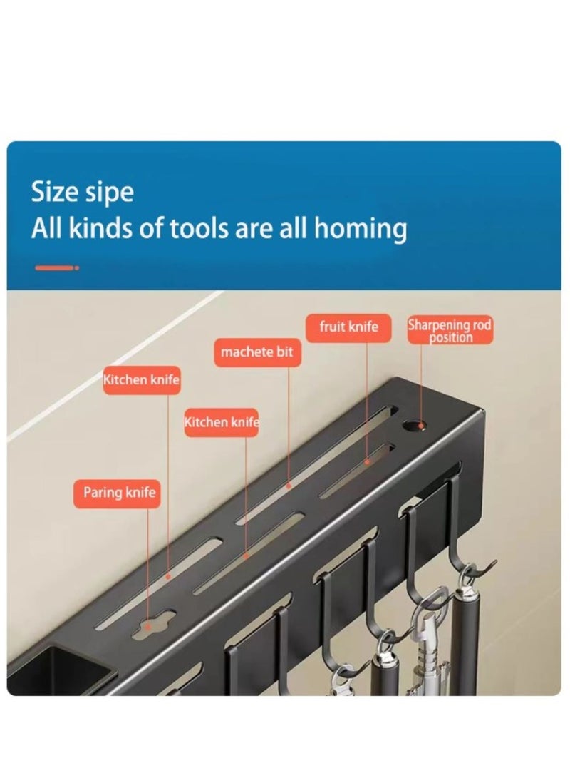 EnvoMart Kitchen Wall Mounted Storage Rack - Condiment Storage Rack Kitchen Rack Wall-mounted Knife - Rack - Kitchenware Storage Rack with 8 Hooks Space Aluminum Rack - Kitchen Shelf - Kitchen Aid Hanging Rack - Image 4
