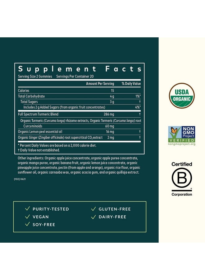 Gaia Herbs Gaia Herbs Turmeric Supreme Adult Daily Gummies-Daily Swelling Support for Healthy, Active Life-USDA Certified Organic Blend of Turmeric and Supportive Herbs-40 Gummies(20-Day Supply)  - Image 2